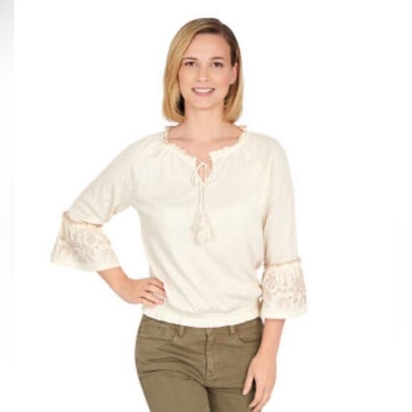 Skye's the Limit Tops - Skye’s the Limit St. Croix Crinkle Embroidered Blouse Natural XL NWT IN PACKAGE
